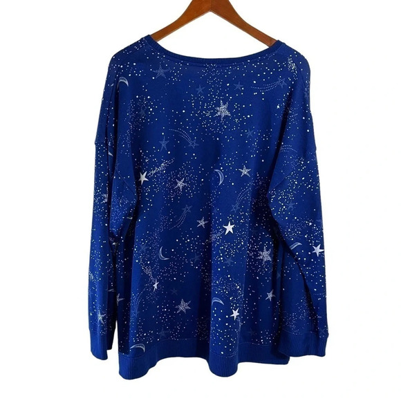 Secret Treasures Blue Top Silver Text Dreamer Stars Sky Sleep Long Sleeves Soft - Picture 2 of 9
